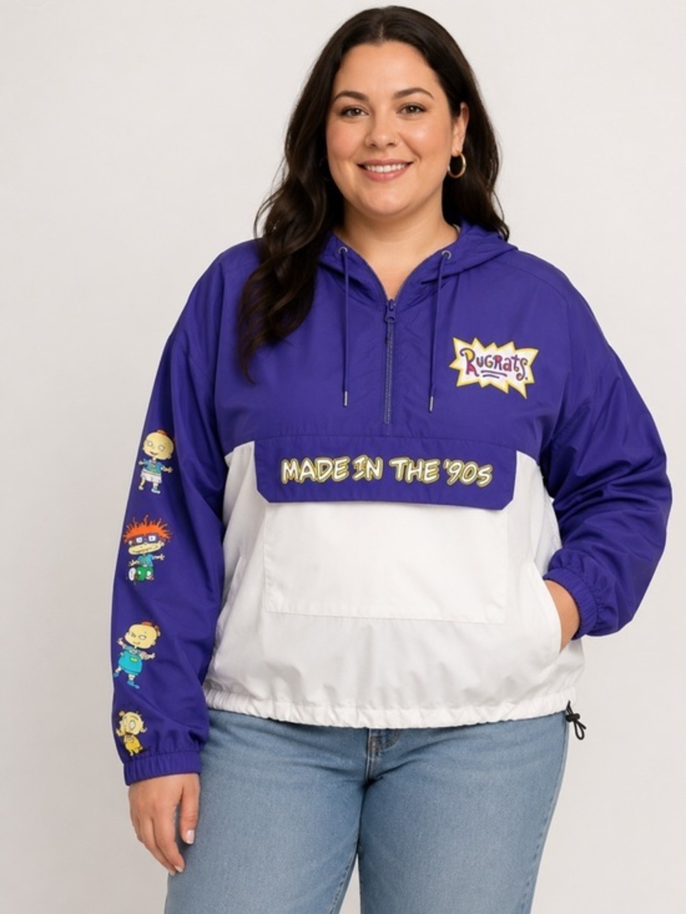 Nickelodeon Rugrats Cartoon Purple and White windbreaker hoodie size xlg